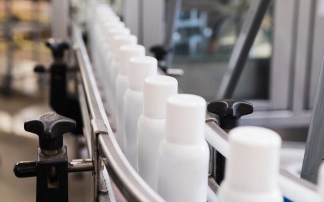 Plastic bottles on an assembly line